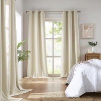 Dualife 96 Inch Length Cream Beige Curtains Blackout Window Drapes For Bedroom Thermal Insulated Room Darkening Curtains 2 Panels For Living Room Grommet Top 42X96 Inches Long Buttercream