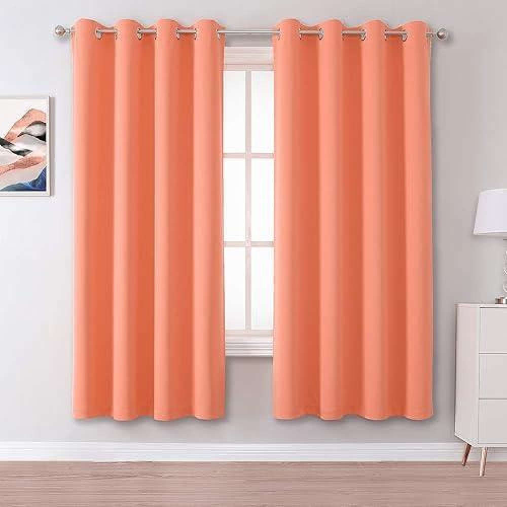 Dualife Coral Curtains 72 Inch Length 2 Panels Set -Burnt Coral Blackout Drapes/Window Curtain Panels With Grommet 52 W X 72 L Inch