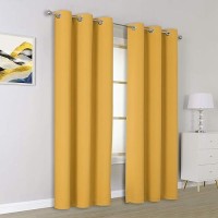 Dualife Gold Yellow Solid Curtains 96 Inch Length Blackout Curtain Panels For Bedroom Room Darkening Gold Window Drapes For Living Room Thermal Insulated Grommet Top 42Wx96L 2 Panels