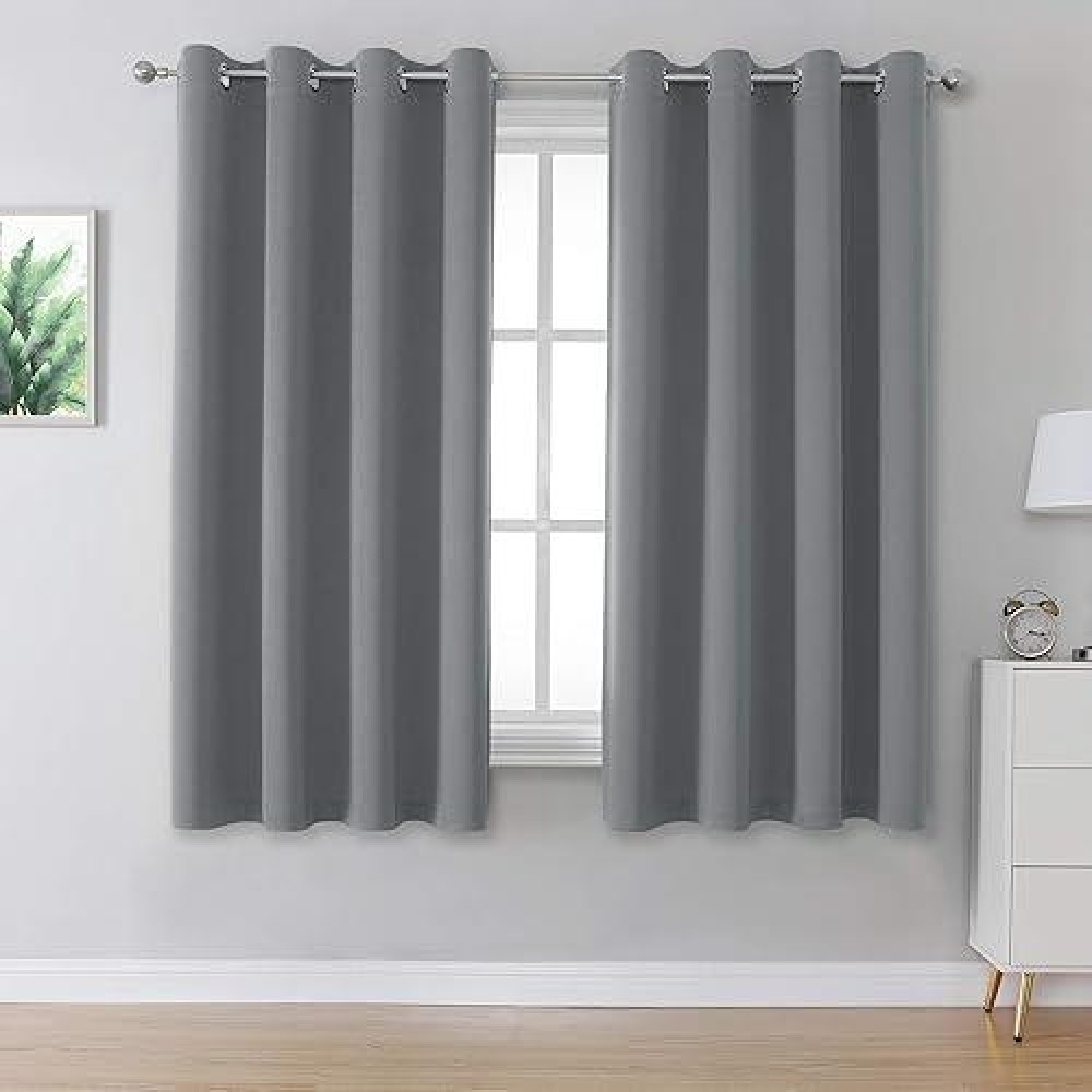 Dualife Grey Blackout Curtains For Bedroom 45 Inches Long 2 Panels Grommet Window Treatment Thermal Insulated Room Darkening Window Panels Drapes For Living Room 52X45 Inch Length