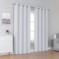 Dualife Greyish White Curtains For Bedroom Window Treatment 96 Inch Length Grommet Top Thermal Insulated Room Darkening Window Drapes For Living Room Set Of 2 Panels 52 X 96 Inches Long