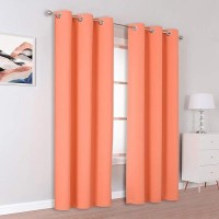 Dualife Burnt Coral Blackout Curtains 42 X 96 Inch 2 Panels Set Solid Grommet Window Curtain Panels Room Darkening Thermal Insulated Curtains For Living Room