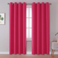 Dualife Room Darkening Curtain Panels Energy Efficient For Living Room Bedroom(52 X 96 Inches Long Grommet 2 Panels Hot Pink)