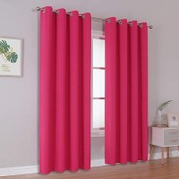 Dualife Room Darkening Curtain Panels Energy Efficient For Living Room Bedroom(52 X 96 Inches Long Grommet 2 Panels Hot Pink)