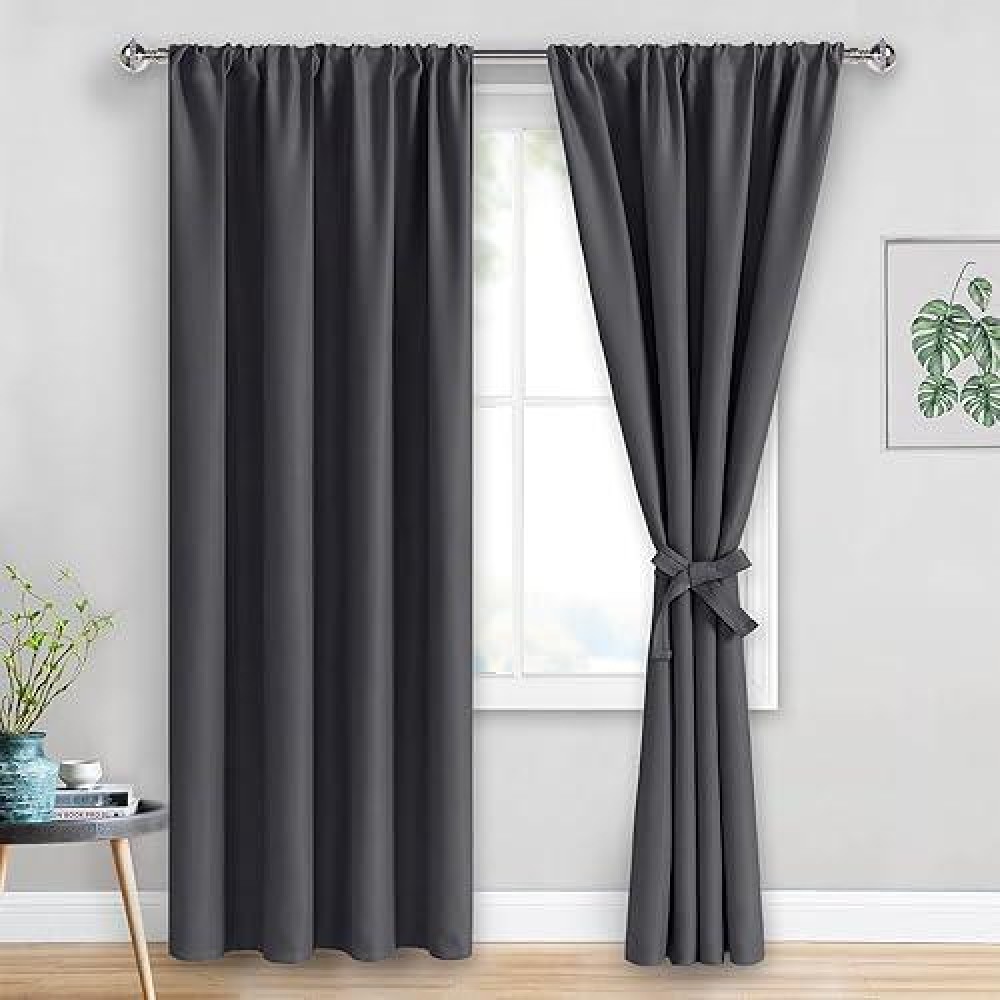 Jiuzhen Blackout Curtains For Bedroom Thermal Insulated Room Darkening Rod Pocket Curtains For Living Room Set Of 2 Panels Wi