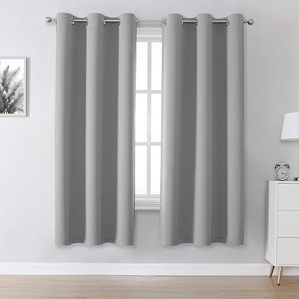 Dualife Blackout Curtains For Bedroom -Light Grey 63 Inch Length Grommet Thermal Insulated Window Treatment Room Darkening Window Drapes For Boys Kids Room 2 Panels Set  W42 X L63