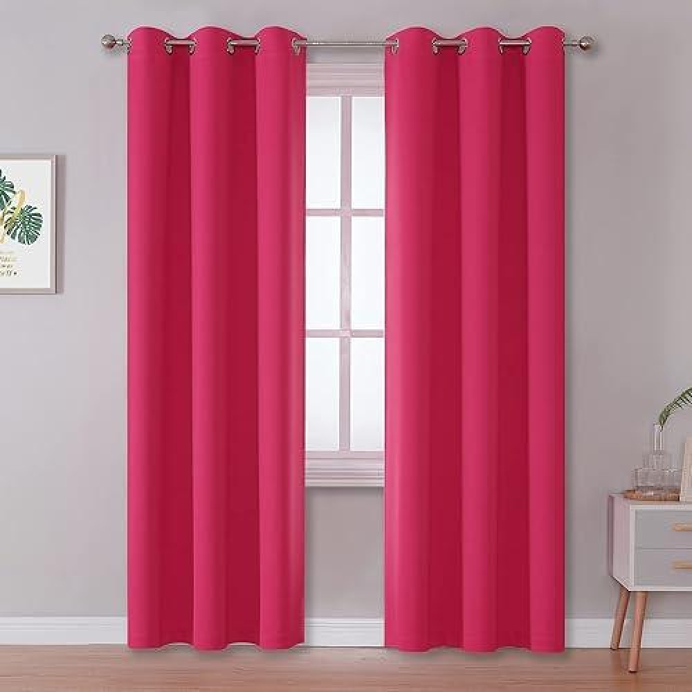 Dualife Room Darkening Curtain Panels Energy Efficient For Living Room Bedroom(42 X 96 Inches Long Grommet 2 Panels Hot Pink)