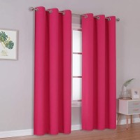 Dualife Room Darkening Curtain Panels Energy Efficient For Living Room Bedroom(42 X 96 Inches Long Grommet 2 Panels Hot Pink)