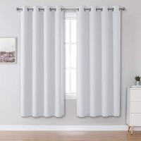 Dualife Greyish White Curtains 63 Inches Long Thermal Insulated Room Darkening Window Drapes For Living Room Blackout Curtain Panels For Bedroom 52X63 Inch Length 2 Panels