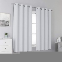 Dualife Greyish White Curtains 63 Inches Long Thermal Insulated Room Darkening Window Drapes For Living Room Blackout Curtain Panels For Bedroom 52X63 Inch Length 2 Panels