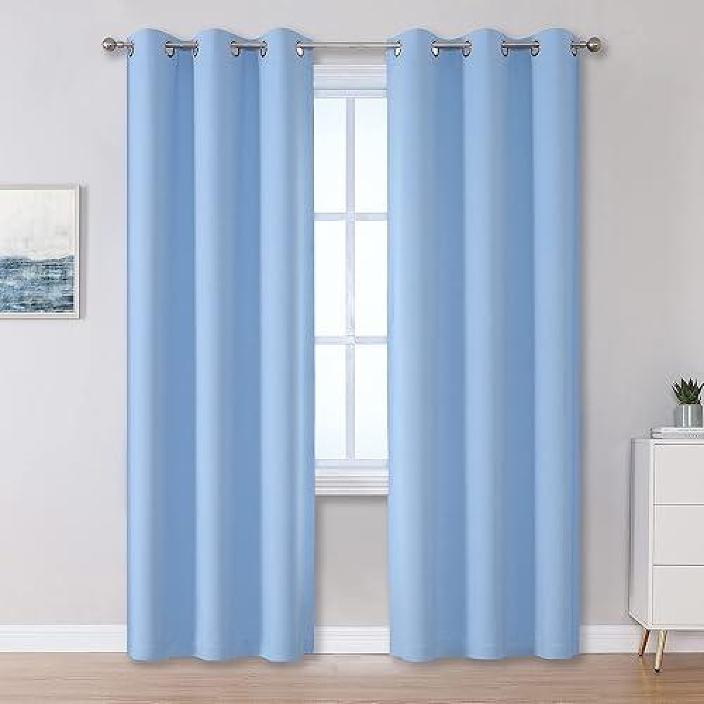 Dualife Light Sky Blue Curtains For Living Room And Bedroom 96 Inch Length Solid Room Darkening Curtains Thermal Insulated Grommet Top 42 By 96 Inch