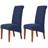 Deisy Dee Stretch Xl/Oversized Soft Spandex Extra Large Dining Room Chair Covers For Kitchen Dining,Removable Washable Chair Protectors Slipcovers (Navy, 2)