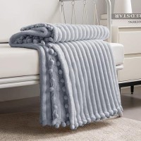 Dissa Fleece Blanket Twin Size - 60X80  Grey - Soft  Plush  Fluffy  Fuzzy  Warm  Cozy - Perfect Throw For Couch  Bed  Sofa - With Pompom Fringe - Flannel Blanket