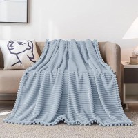 Dissa Fleece Blanket Twin Size - 60X80  Grey - Soft  Plush  Fluffy  Fuzzy  Warm  Cozy - Perfect Throw For Couch  Bed  Sofa - With Pompom Fringe - Flannel Blanket