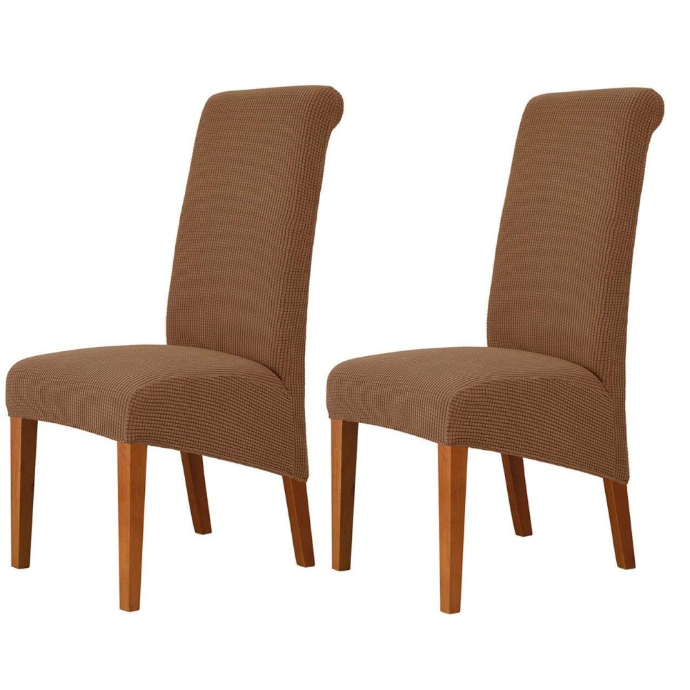 Deisy Dee Stretch Xl/Oversized Soft Spandex Extra Large Dining Room Chair Covers For Kitchen Dining,Removable Washable Chair Protectors Slipcovers (Brown, 2)