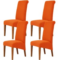 Deisy Dee Stretch Xloversized Soft Spandex Extra Large Dining Room Chair Covers For Kitchen Diningremovable Washable Chair Protectors Slipcovers (Orange, 4)