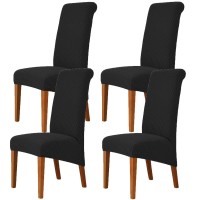 Deisy Dee Stretch Xl/Oversized Soft Spandex Extra Large Dining Room Chair Covers For Kitchen Dining,Removable Washable Chair Protectors Slipcovers (Black, 4)