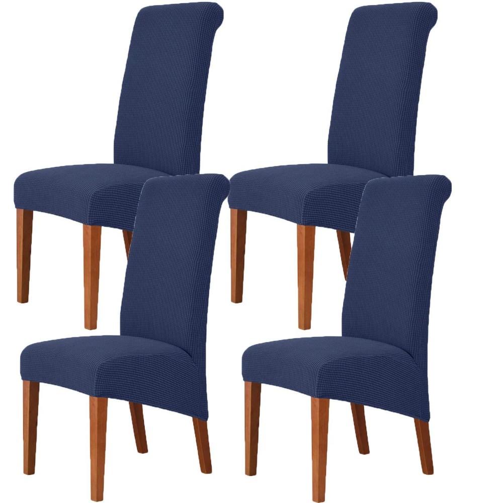 Deisy Dee Stretch Xl/Oversized Soft Spandex Extra Large Dining Room Chair Covers For Kitchen Dining,Removable Washable Chair Protectors Slipcovers (Navy, 4)