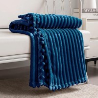 Dissa Fleece Blanket Queen Size - 71X80  Blue - Soft  Plush  Fluffy  Fuzzy  Warm  Cozy - Perfect Throw For Couch  Bed  Sofa - With Pompom Fringe - Flannel Blanket