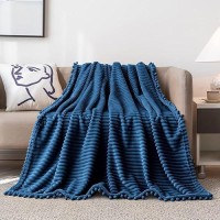 Dissa Fleece Blanket Queen Size - 71X80  Blue - Soft  Plush  Fluffy  Fuzzy  Warm  Cozy - Perfect Throw For Couch  Bed  Sofa - With Pompom Fringe - Flannel Blanket