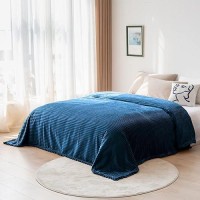 Dissa Fleece Blanket Queen Size - 71X80  Blue - Soft  Plush  Fluffy  Fuzzy  Warm  Cozy - Perfect Throw For Couch  Bed  Sofa - With Pompom Fringe - Flannel Blanket