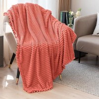 Dissa Fleece Blanket Queen Size - 90X90  Coral - Soft  Plush  Fluffy  Fuzzy  Warm  Cozy - Perfect Throw For Couch  Bed  Sofa - With Pompom Fringe - Flannel Blanket