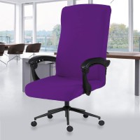Stretch Computer Office Chair Cover With Durable Zipper - Universal Washable Removable Spandex Rotating Boss Chair Slipcovers - Anti-Dust Soft Desk Chair Seat Protector For Dogs, Cats, Pets (Purple)