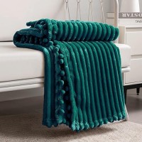 Dissa Fleece Blanket Queen Size - 90X90  Green - Soft  Plush  Fluffy  Fuzzy  Warm  Cozy - Perfect Throw For Couch  Bed  Sofa - With Pompom Fringe - Flannel Blanket