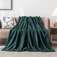 Dissa Fleece Blanket Queen Size - 90X90  Green - Soft  Plush  Fluffy  Fuzzy  Warm  Cozy - Perfect Throw For Couch  Bed  Sofa - With Pompom Fringe - Flannel Blanket