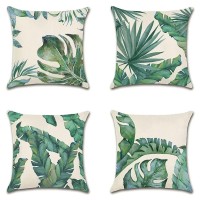 Artscope Set Of 4 Decorative Throw Pillow Covers 18X18 Inches, Tropical Plants Waterproof Cushion Covers, Perfect To Outdoor Patio Garden Living Room Sofa Farmhouse Decor