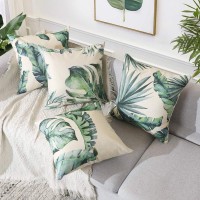 Artscope Set Of 4 Decorative Throw Pillow Covers 18X18 Inches, Tropical Plants Waterproof Cushion Covers, Perfect To Outdoor Patio Garden Living Room Sofa Farmhouse Decor
