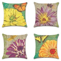 Artscope Set Of 4 Decorative Throw Pillow Covers 18X18 Inches, Vintage Chrysanthemums Pattern Waterproof Cushion Covers, Perfect To Outdoor Patio Garden Living Room Sofa Farmhouse Decor