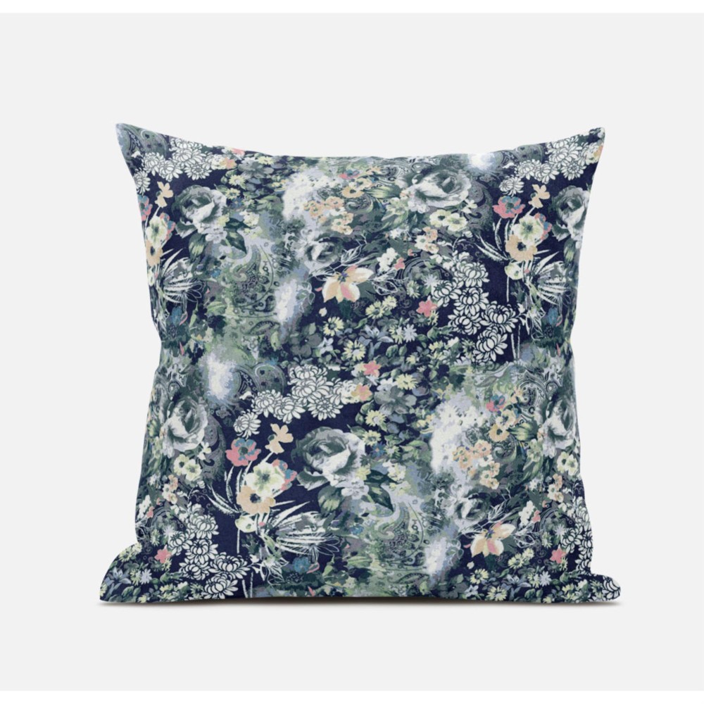 Sea Garden Rose Suede Blown And Closed Pillow By Amrita Sen In Red Light Green Indigo