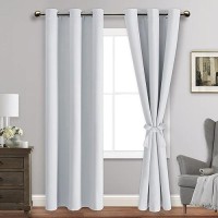 Jiuzhen Greyish White Blackout Curtains With Tiebacks Thermal Insulated Light Blocking And Noise Reducing Grommet Drapes For