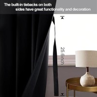 Jiuzhen Black Blackout Curtains With Tiebacks Thermal Insulated Light Blocking And Noise Reducing Grommet Curtain Drapes For