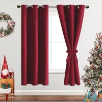 Jiuzhen Red Blackout Curtains With Tiebacks Thermal Insulated Light Blocking And Noise Reducing Grommet Curtain Drapes For Be