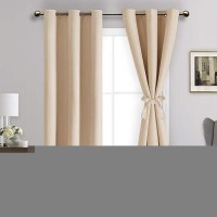 Jiuzhen Beige Blackout Curtains With Tiebacks Thermal Insulated Light Blocking And Noise Reducing Grommet Curtain Drapes For