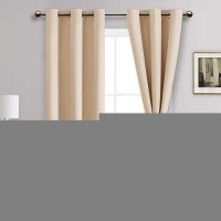 Jiuzhen Beige Blackout Curtains With Tiebacks Thermal Insulated Light Blocking And Noise Reducing Grommet Curtain Drapes For