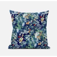 Sea Garden Rose Suede Blown And Closed Pillow By Amrita Sen In Light Blue Red