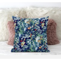 Sea Garden Rose Suede Blown And Closed Pillow By Amrita Sen In Light Blue Red