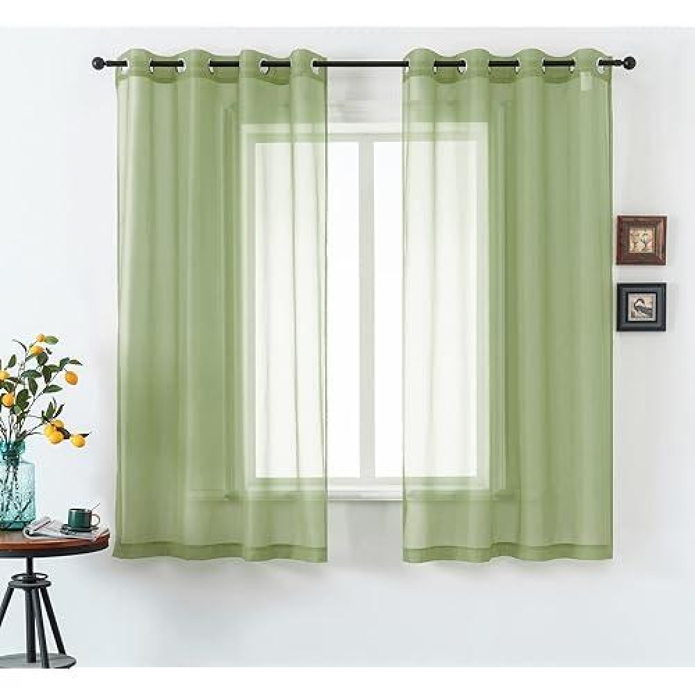 Dualife Sage Curtains 72 Inch Length For Bedroom Set Of 2 Panels Grommet Sheer Transparent Mint Green Sheer Curtains For Girls R