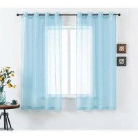 Dualife Sky Blue Voile Sheer Curtains Grommet Look Semi Natural Light Flow Sheer Drapes Elegant Solid Color Touch Soft Drapes 5