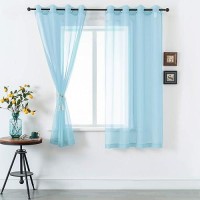 Dualife Sky Blue Voile Sheer Curtains Grommet Look Semi Natural Light Flow Sheer Drapes Elegant Solid Color Touch Soft Drapes 5