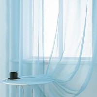 Dualife Sky Blue Voile Sheer Curtains Grommet Look Semi Natural Light Flow Sheer Drapes Elegant Solid Color Touch Soft Drapes 5