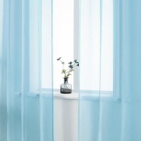 Dualife Sky Blue Voile Sheer Curtains Grommet Look Semi Natural Light Flow Sheer Drapes Elegant Solid Color Touch Soft Drapes 5