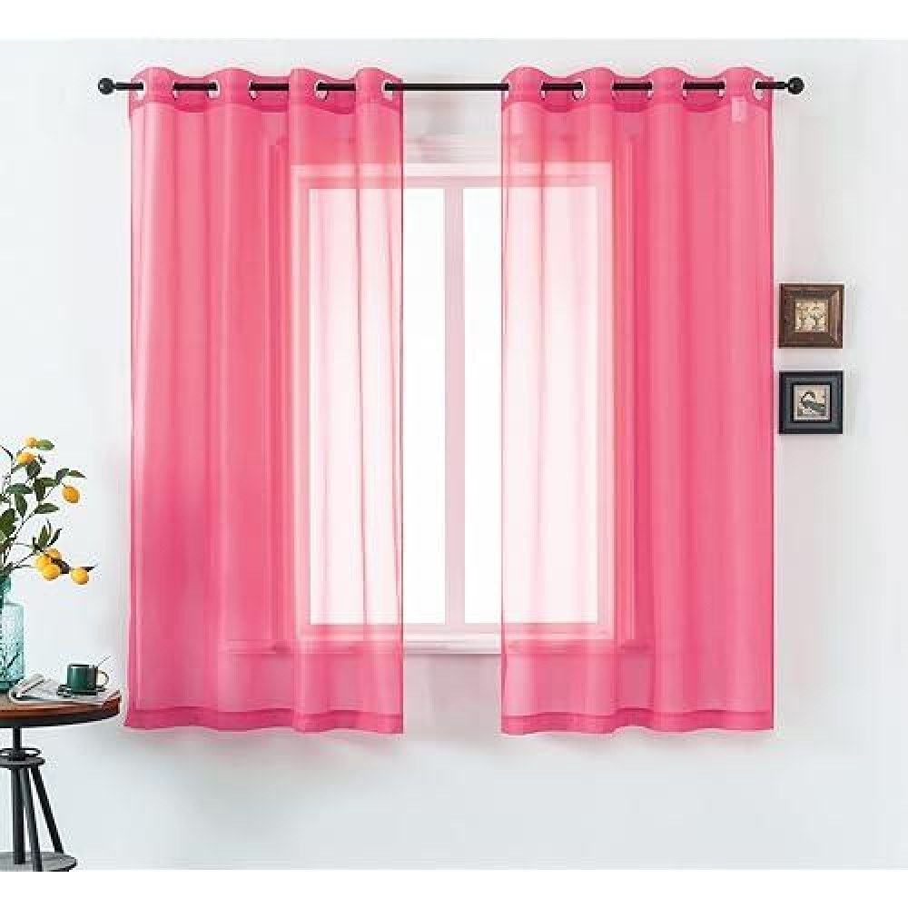 Dualife No Man S Land Rose Pink Sheer Curtains For Bedroom Decor Set Of 2 Sheer Panel Solid Color Curtains For Girls Room Decora