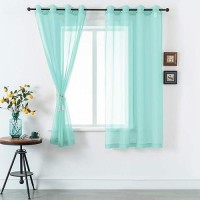 Dualife Aqua Sheer Curtain Panels 72 Inches Long Grommet Solid Mint Green Soft Touch Semi Window Drapes For Bedroom Living Room