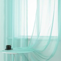 Dualife Aqua Sheer Curtain Panels 72 Inches Long Grommet Solid Mint Green Soft Touch Semi Window Drapes For Bedroom Living Room