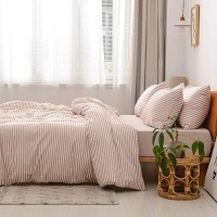 Jellymoni 100 Natural Cotton 3Pcs Striped Duvet Cover Sets White Duvet Cover With Pink Stripes Pattern Printed Comforter Cover