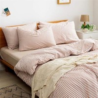 Jellymoni 100 Natural Cotton 3Pcs Striped Duvet Cover Sets White Duvet Cover With Pink Stripes Pattern Printed Comforter Cover